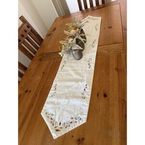 Cute HARVEST Floral Embroidered Table Runner 52"x13"